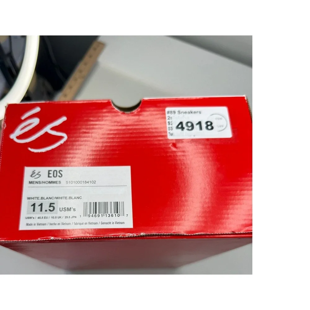 ES EOS Mens Skate‎ Shoes White Leather Low Top Sneakers Size 11.5 New